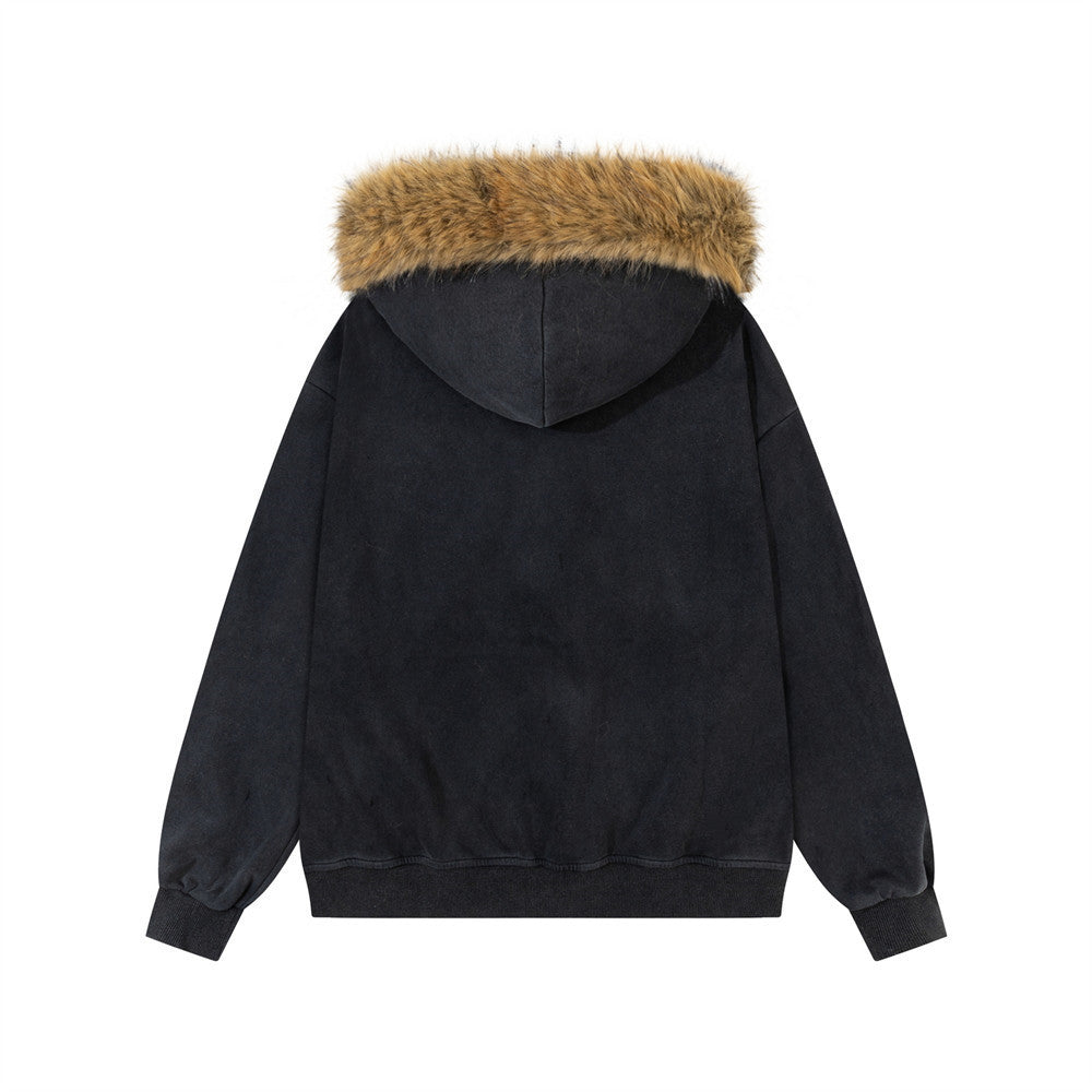 Mao collar hooded sweatshirt jacket