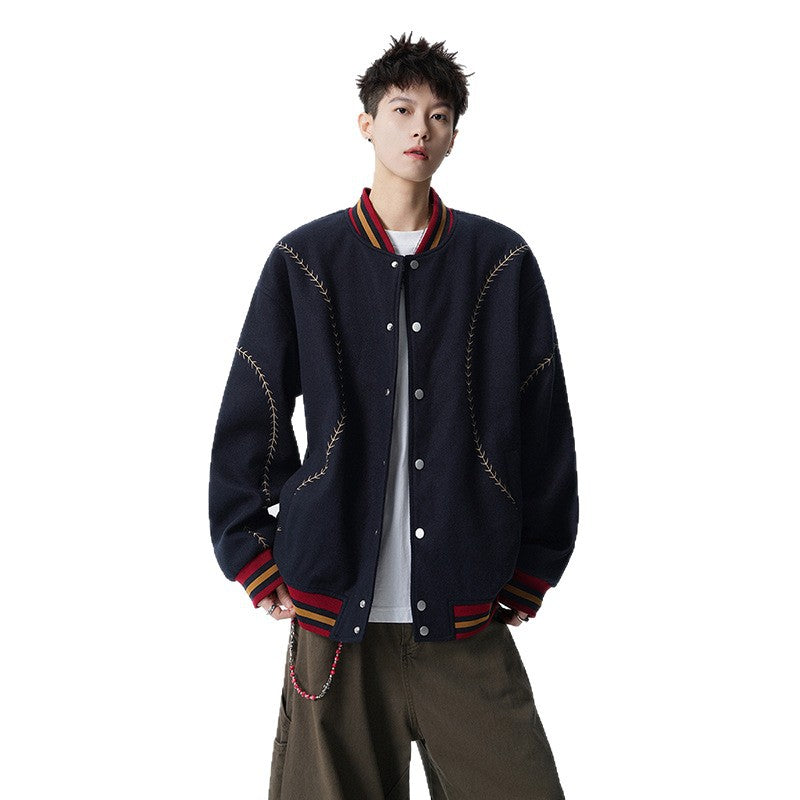Towel Embroidered Letter Patchwork Baseball Jacket Loose Vintage Fashion Trendy Unisex Versatile Jacket