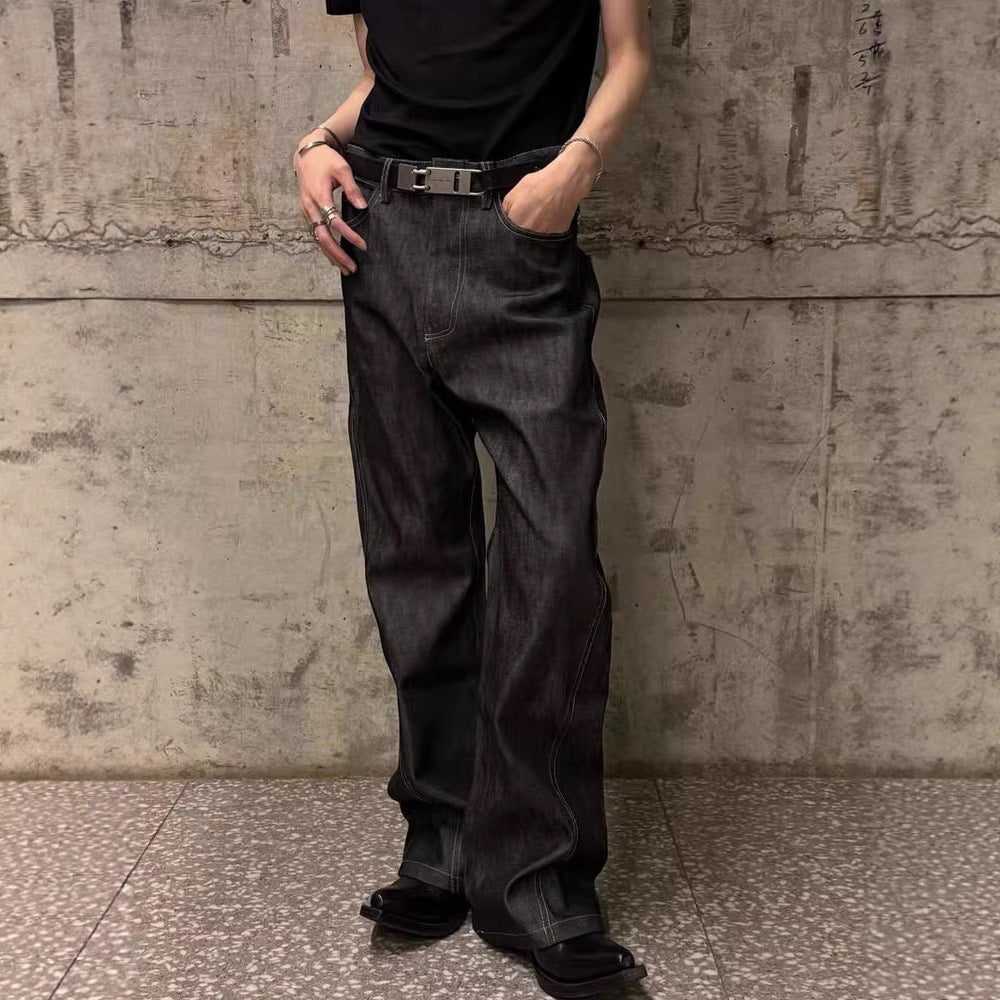 Autumn Men's Straight Leg Tapered Denim Pants, Casual Retro Streetwear Black Jeans, High Street Fashion Slim Fit Long Pants