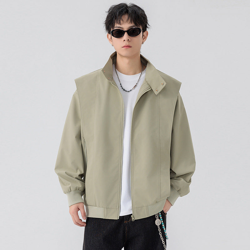 Cleanfit  Stand Collar Jacket for Men, Deconstructed Spliced Casual Loose Fit Stand Collar Jacket