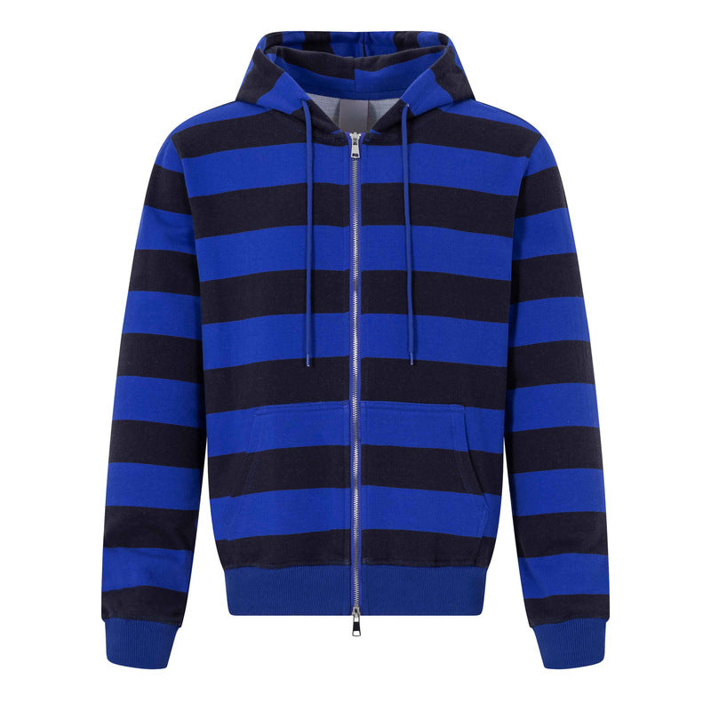 Black and gray striped hooded sweatshirt casual jacket