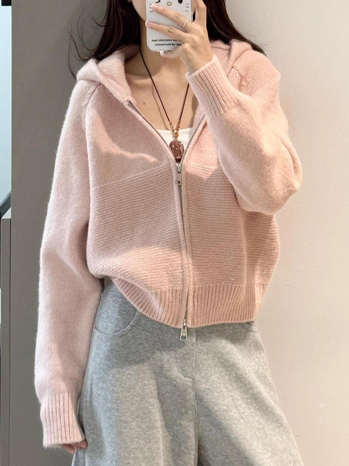 Casual Wavy Pattern Double Zipper Hooded Knit Cardigan for Women,Sweater Top