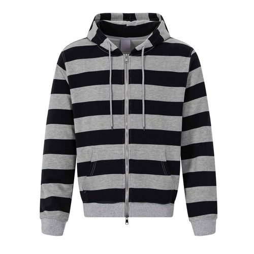 Black and gray striped hooded sweatshirt casual jacket