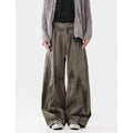 Stylish Design Pleated Distressed Cargo Jeans for Men Loose Fit, Vintage Wash, Versatile Long Pants