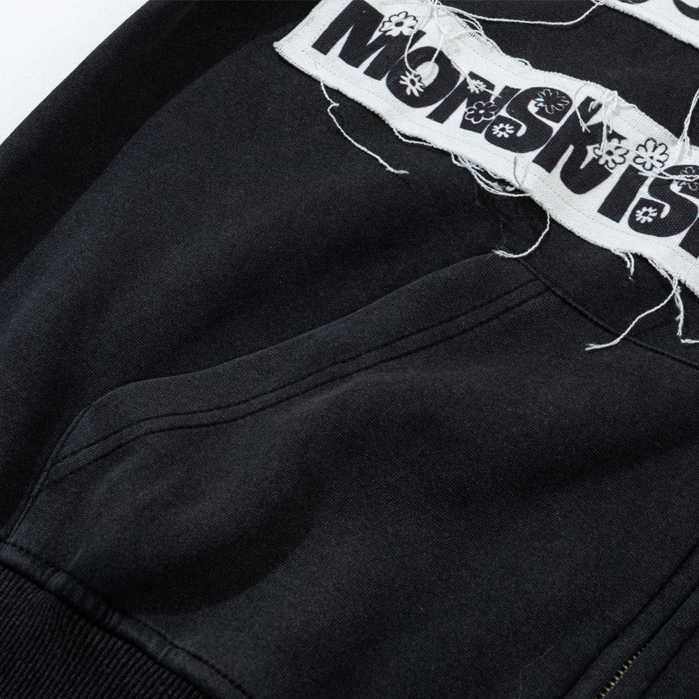 Alphabet patch embroidered contrasting hoodie