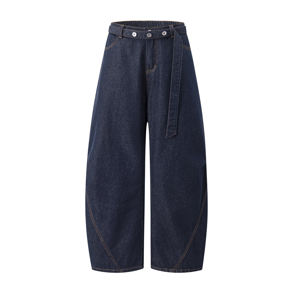 Raw Denim Retro Jeans for Men, Autumn Loose Straight Leg Pants with Belt Loop and Button Closure, Casual Long Trousers