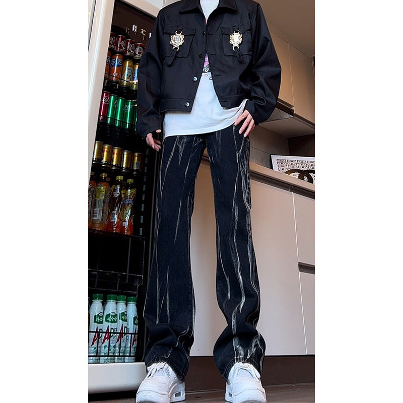 Casual Washed Dye Wide Leg Jeans for Men