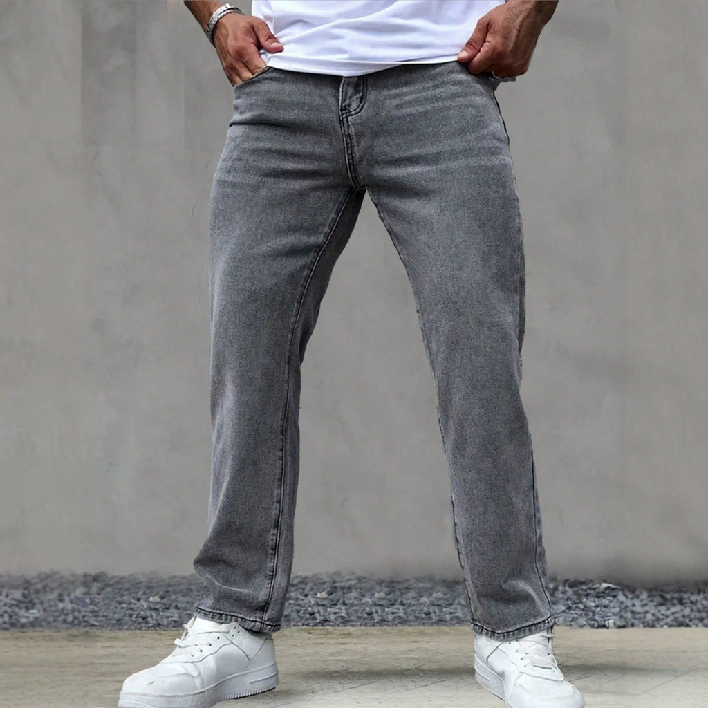 Casual Gray Washed Vintage Denim Pants for Men Fashionable Retro Design Summer Style