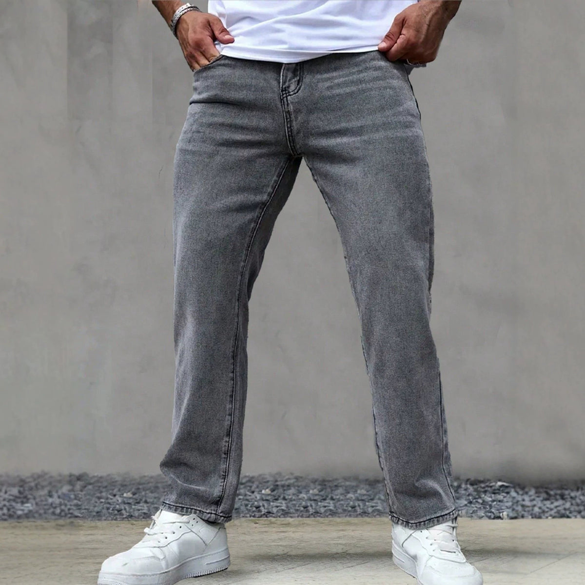 Casual Gray Washed Vintage Denim Pants for Men Fashionable Retro Design Summer Style