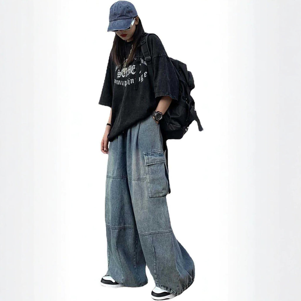 Trendy Denim Pants for Women Summer Loose Fit Distressed Wide Leg Slimming Long Pants