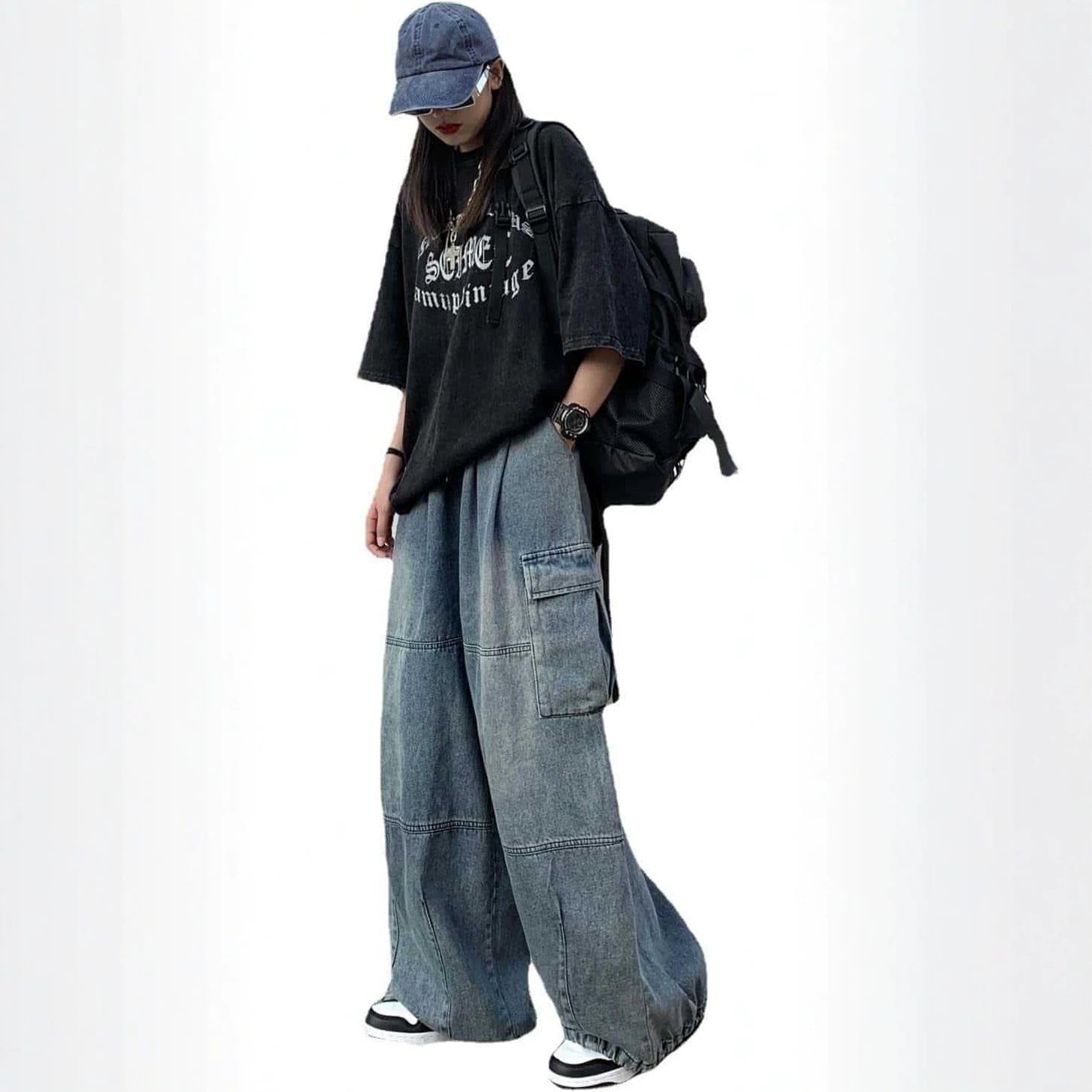 Trendy Denim Pants for Women Summer Loose Fit Distressed Wide Leg Slimming Long Pants