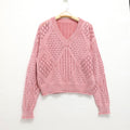 Hollow V-neck loose long sleeved sweater
