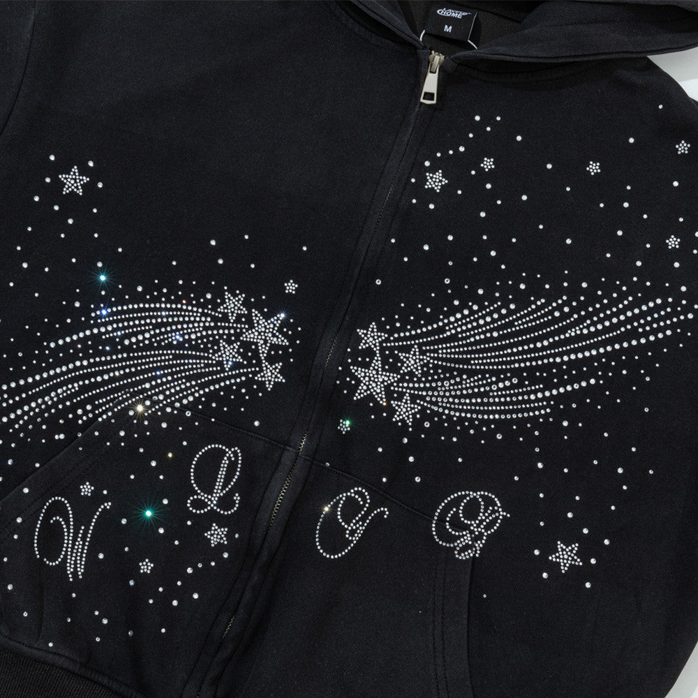 Starry Sky Hot Diamond Hooded Cardigan Sweatshirt