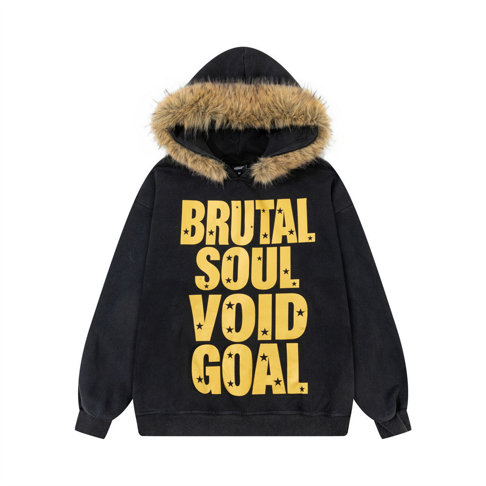 Letter printed contrasting hooded sweatshirt