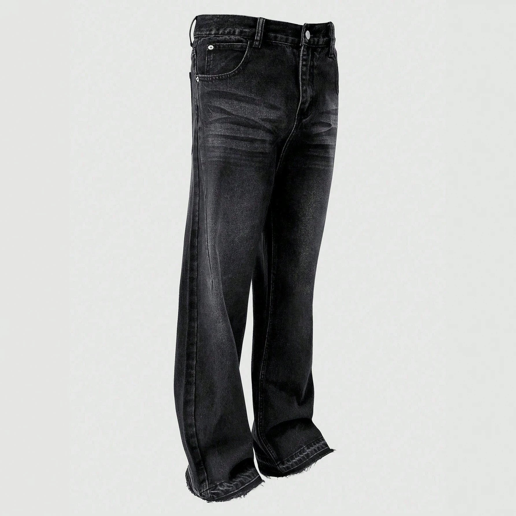 Cotton Casual Pants Men Summer Vintage Washed Denim Jeans Fashion Retro Design Black Relaxed Fit Pants