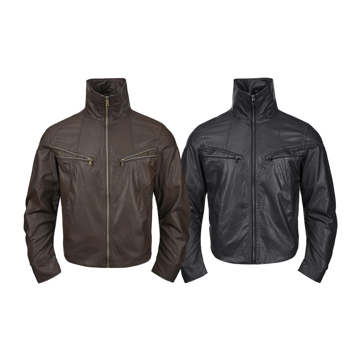 Deconstructed Stand Collar PU Leather Hunting Jacket