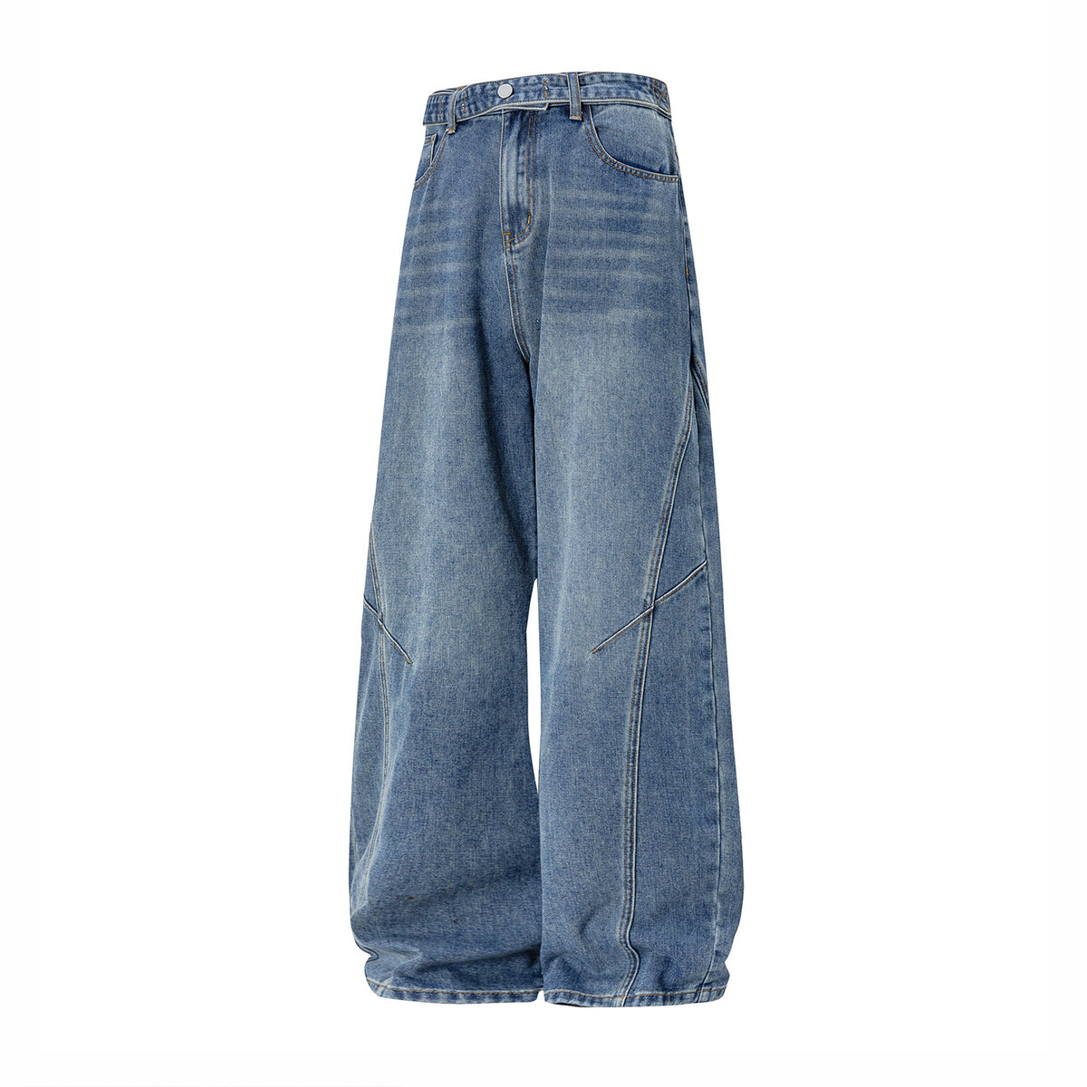 Loose Fit Paris Button Denim Pants Men Deconstructed Panel Washed Vintage  Baggy Trousers