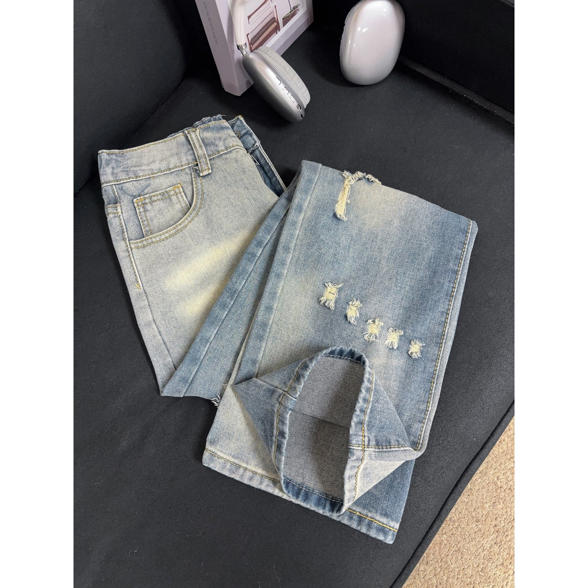 Distressed Denim Pants Men's Casual Trendy Straight Leg Pants