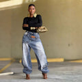 Deconstructed Patchwork Layered Washed Denim Pants