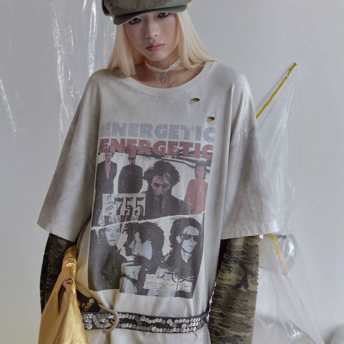Camouflage splicing fake two-piece top t-shirt