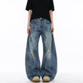 Street Style Lightning Crack Distressed Ripped Knife-Edge Denim Pants for Men, Wide Leg Loose Fit, Scythe Cut Casual Trousers