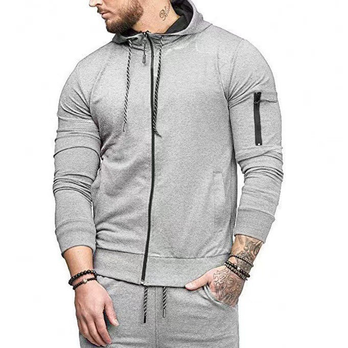 Men's Casual Zip-Up Hoodie with Sleeve Zipper Details, Trendy Athletic Sweatshirt Jacket