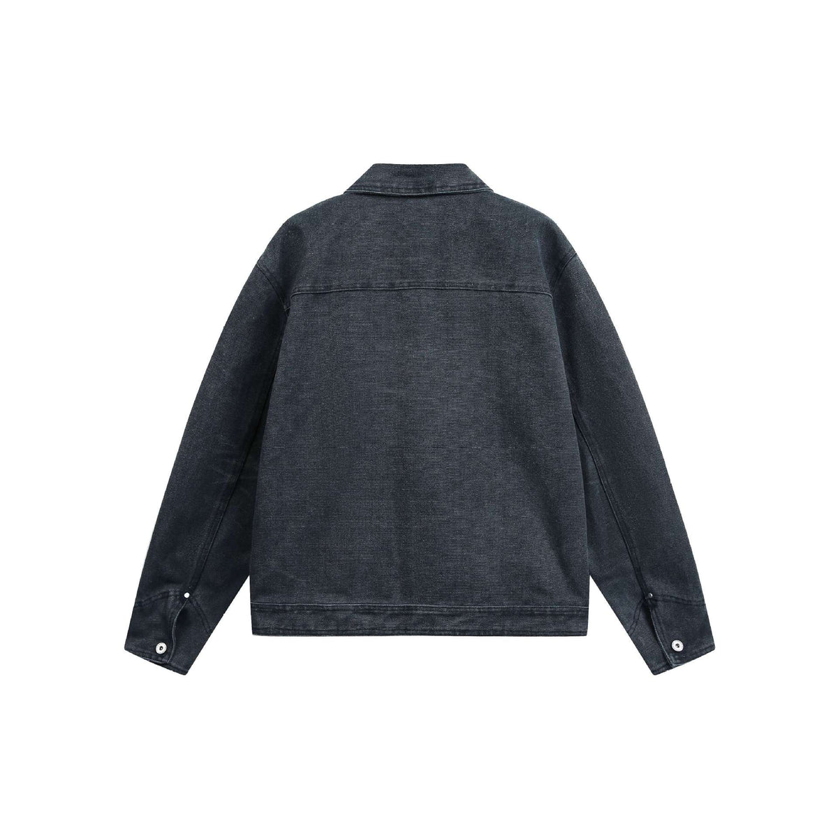 Washed Denim Jacket with Splatter Paint and Studs, Turn-Down Collar Design