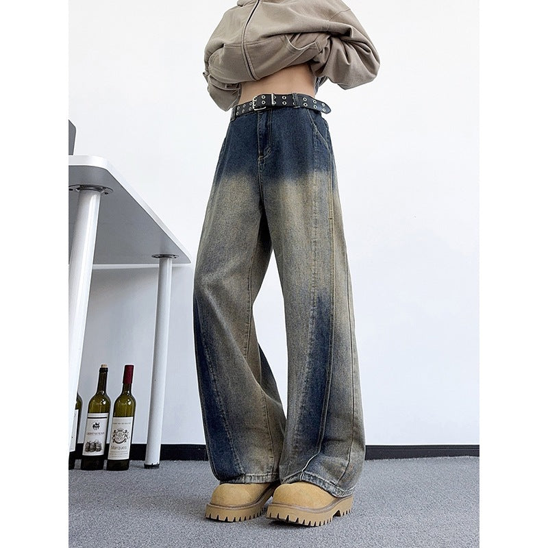 Casual Straight Leg Jeans for Men Heavyweight Washed Vintage Denim Pants