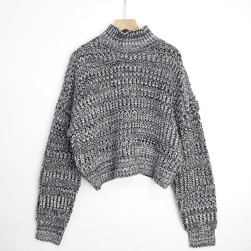 Half high neck short pullover sweater