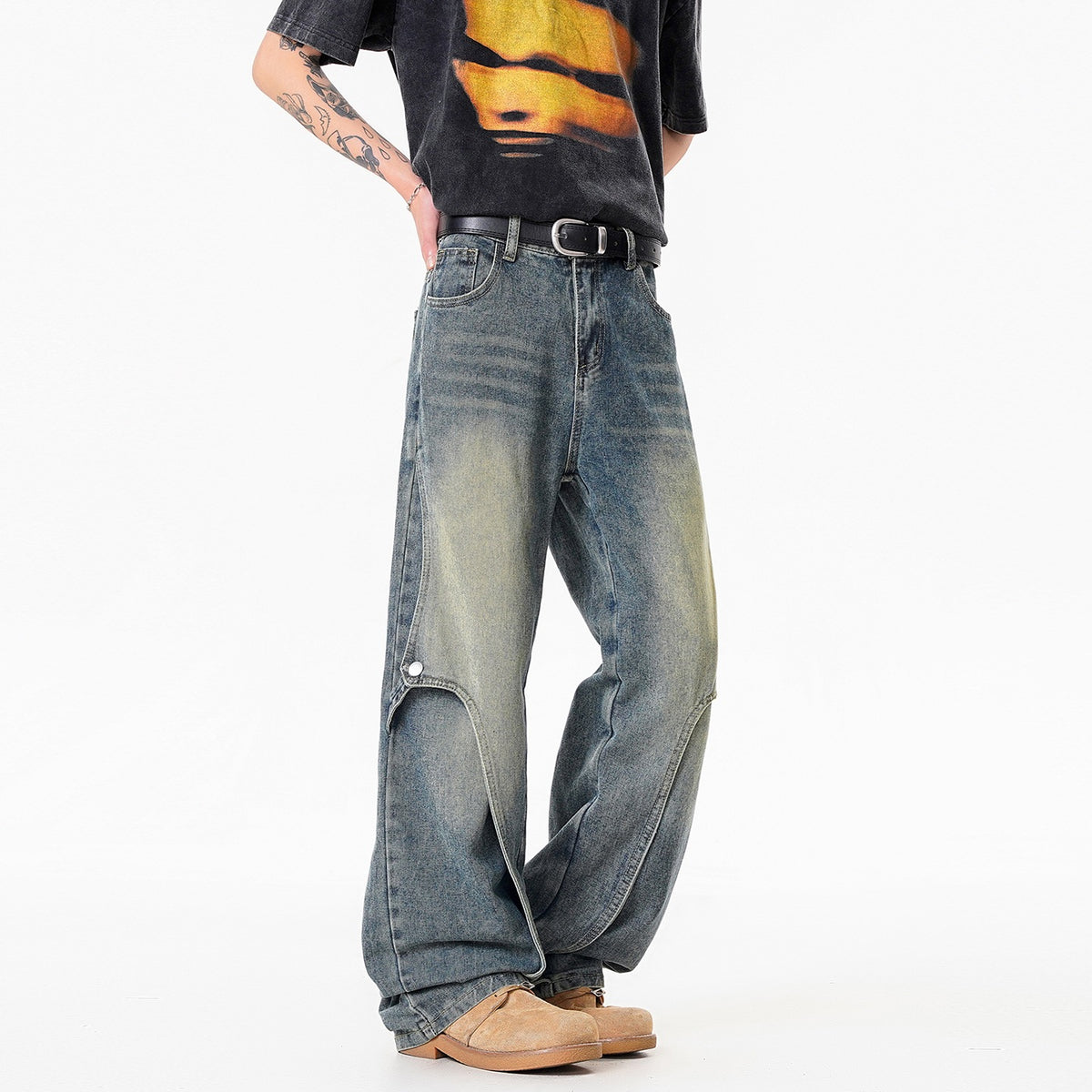 Street Style Washed Gradient Denim Pants