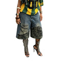 Street Style Two-Piece Camouflage Patchwork Ripped 7/8 Denim Shorts