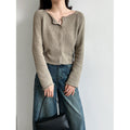 Edge Round Neck Knit Cardigan Women Versatile Minimalist Sweater Short Top