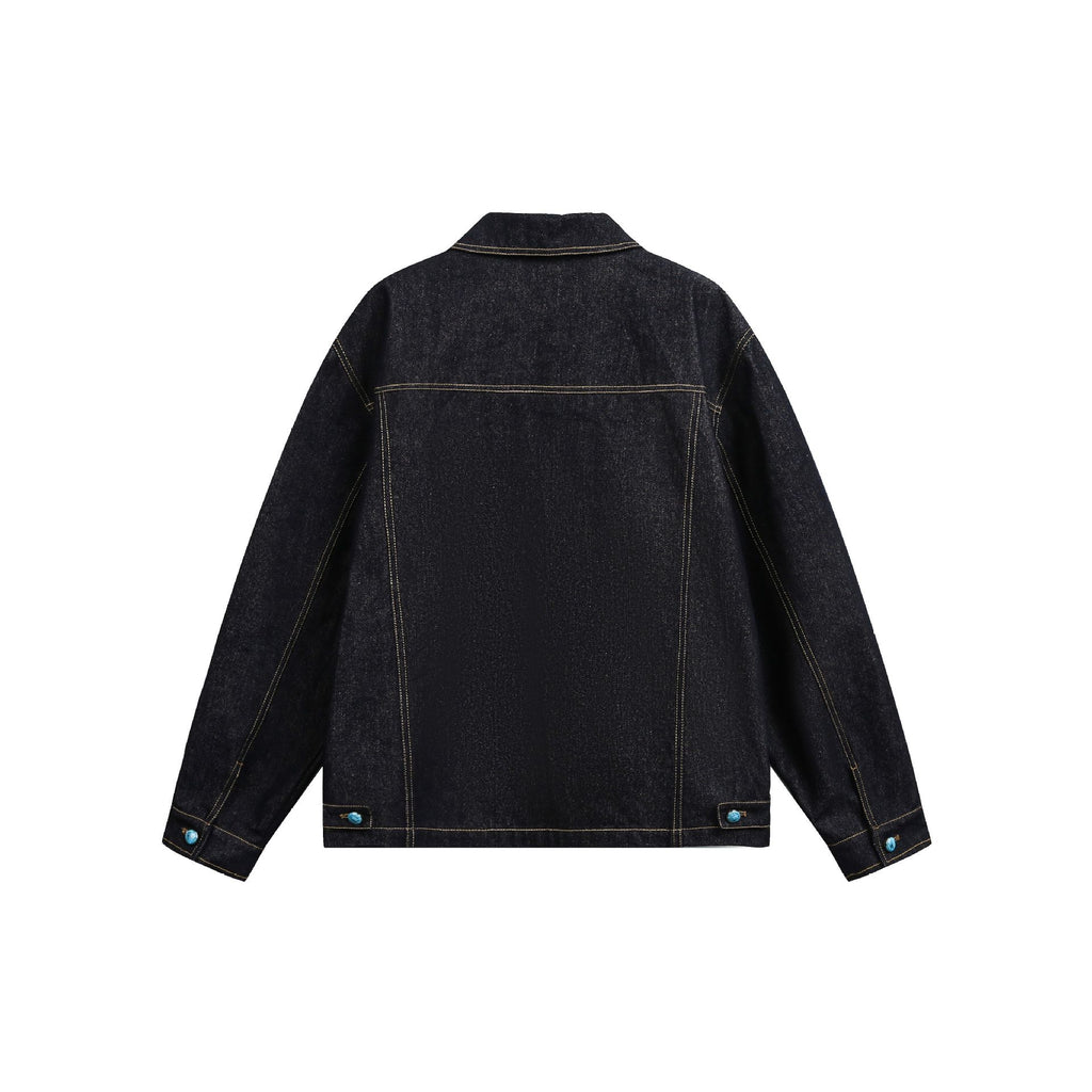 Turquoise Color-block Buttoned Loose Denim Jacket for Men