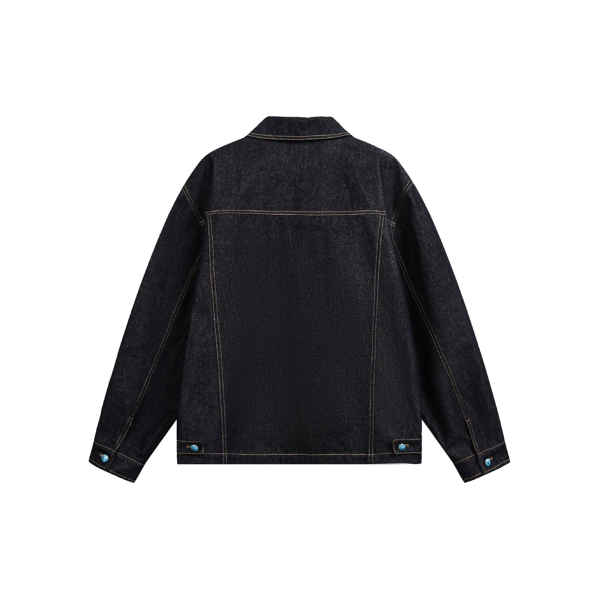 Turquoise Color-block Buttoned Loose Denim Jacket for Men