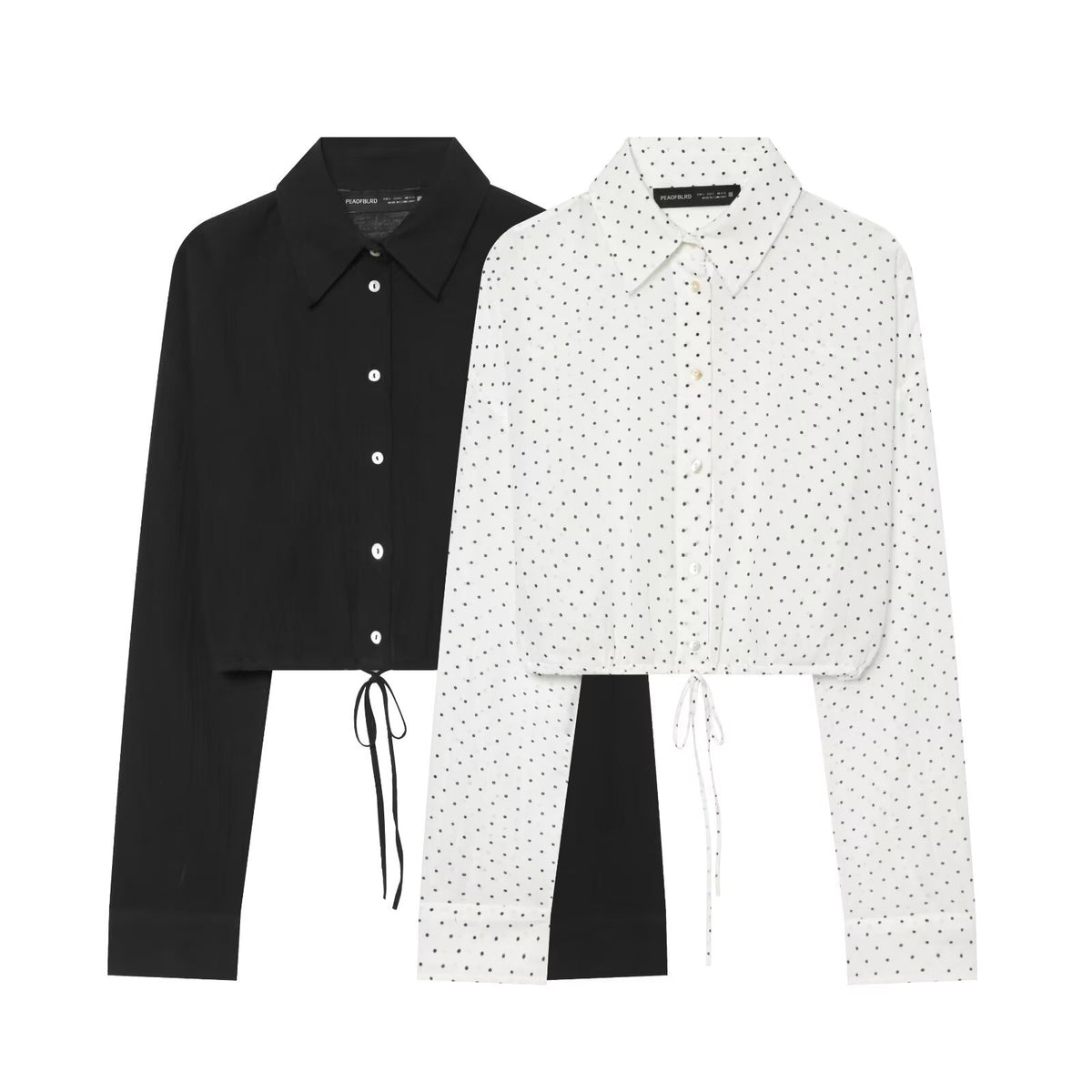 Adjustable polka dot embellished short chiffon shirt