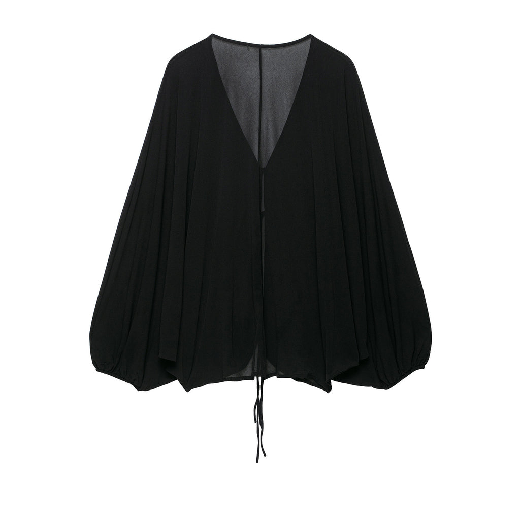 Bubble sleeve crepe fabric shirt for women's wear