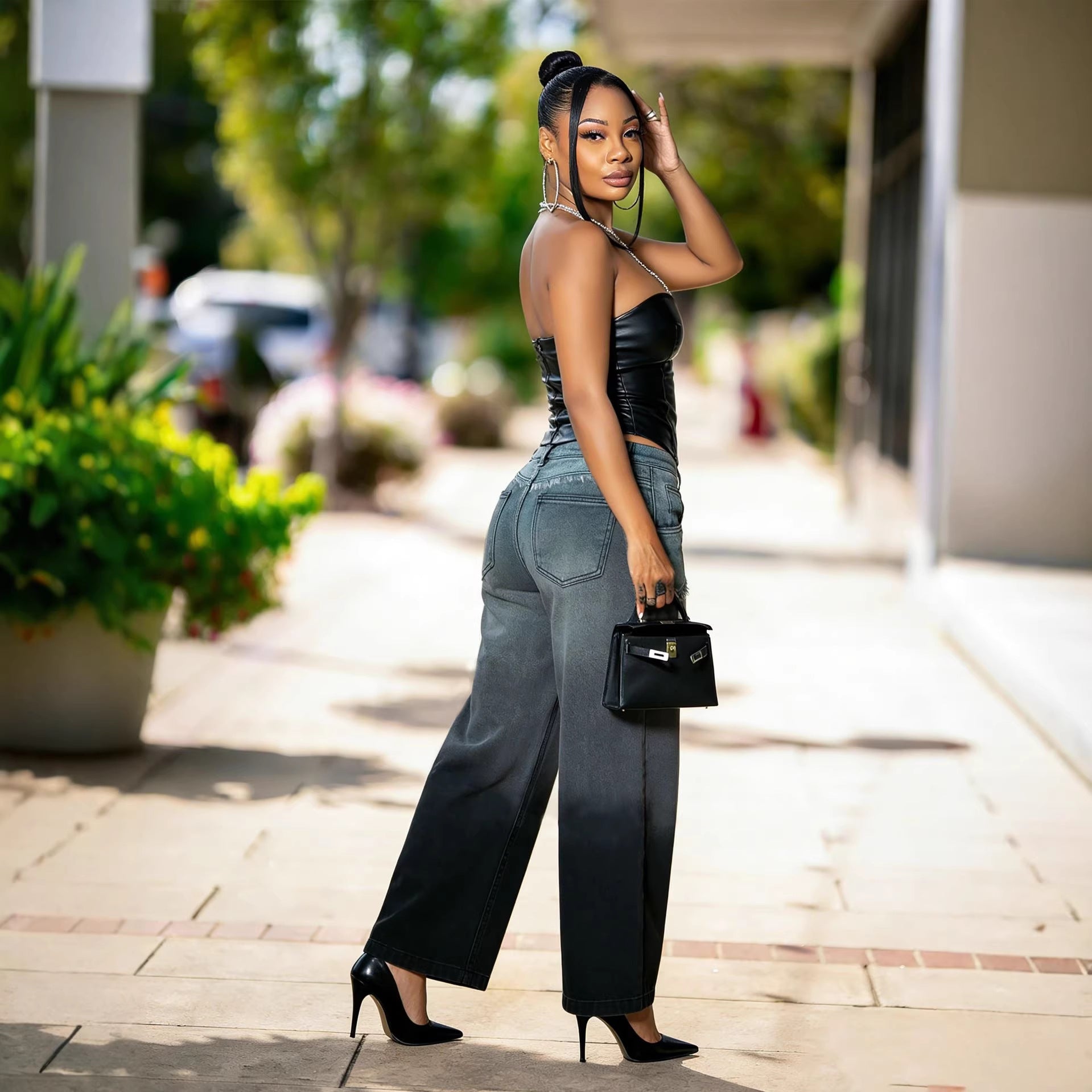 Street Gradient Irregular Patchwork FrayedJeans
