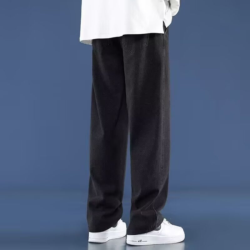 Retro Men's Summer Straight Leg Casual Drawstring Jeans High Street Style Pants