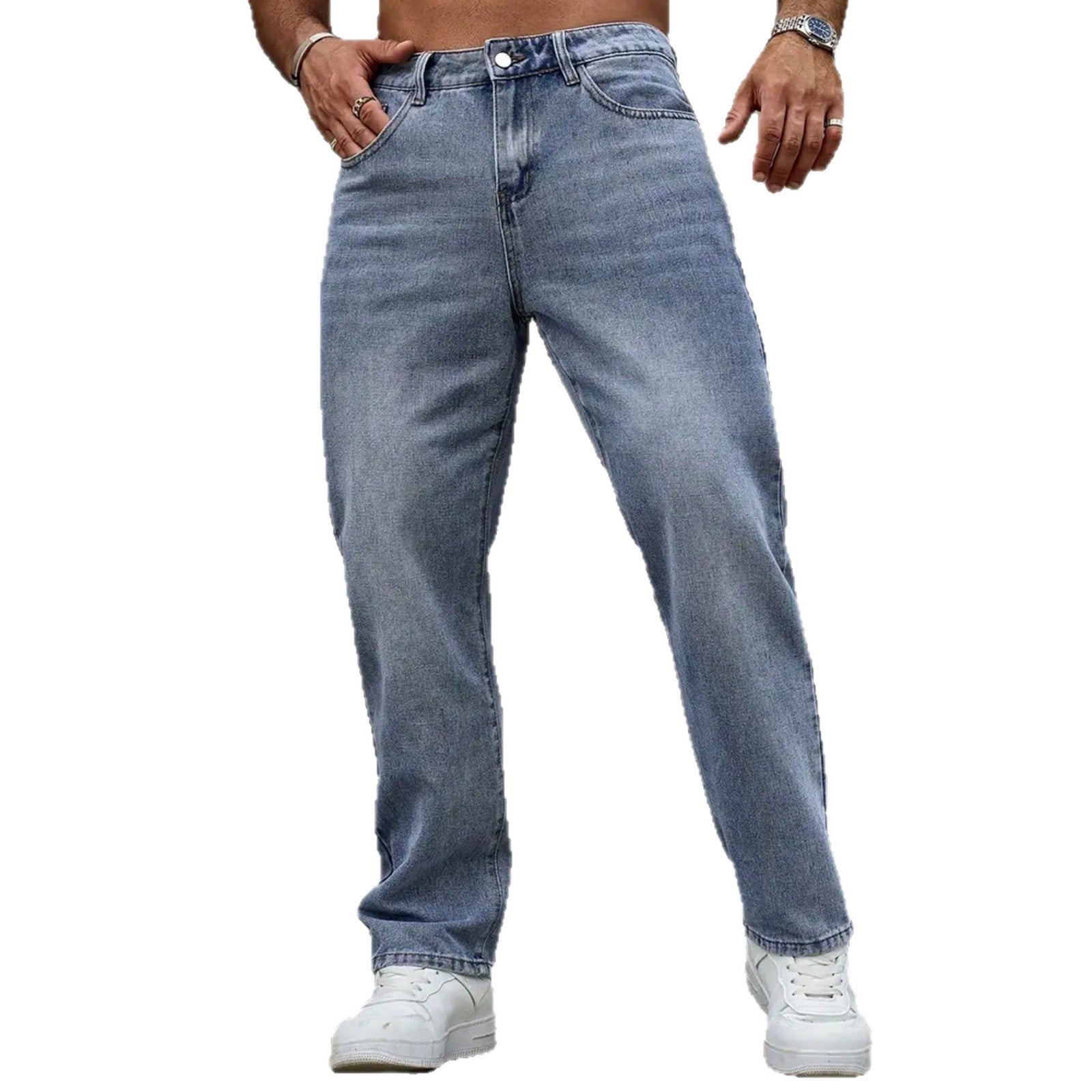 Washed Vintage Blue Denim Pants for Men, Casual Fashionable Street Style Jeans