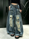 Low Waist Ripped Fringe Wide Leg Jeans for Men and Women, Summer Thin Style, Loose Floor-Length Pants