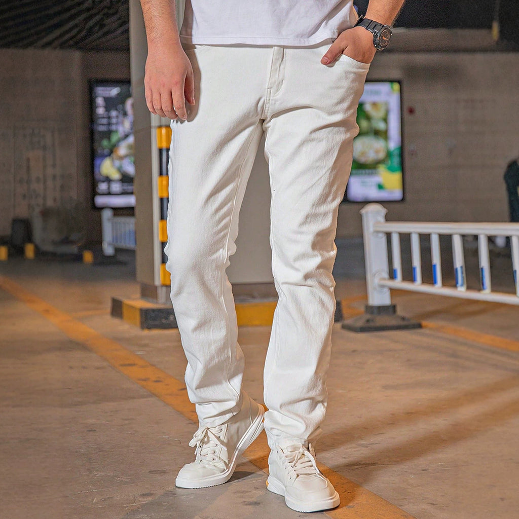 Casual Men's Summer Daily Comfortable Distressed Washed White Jeans Pants