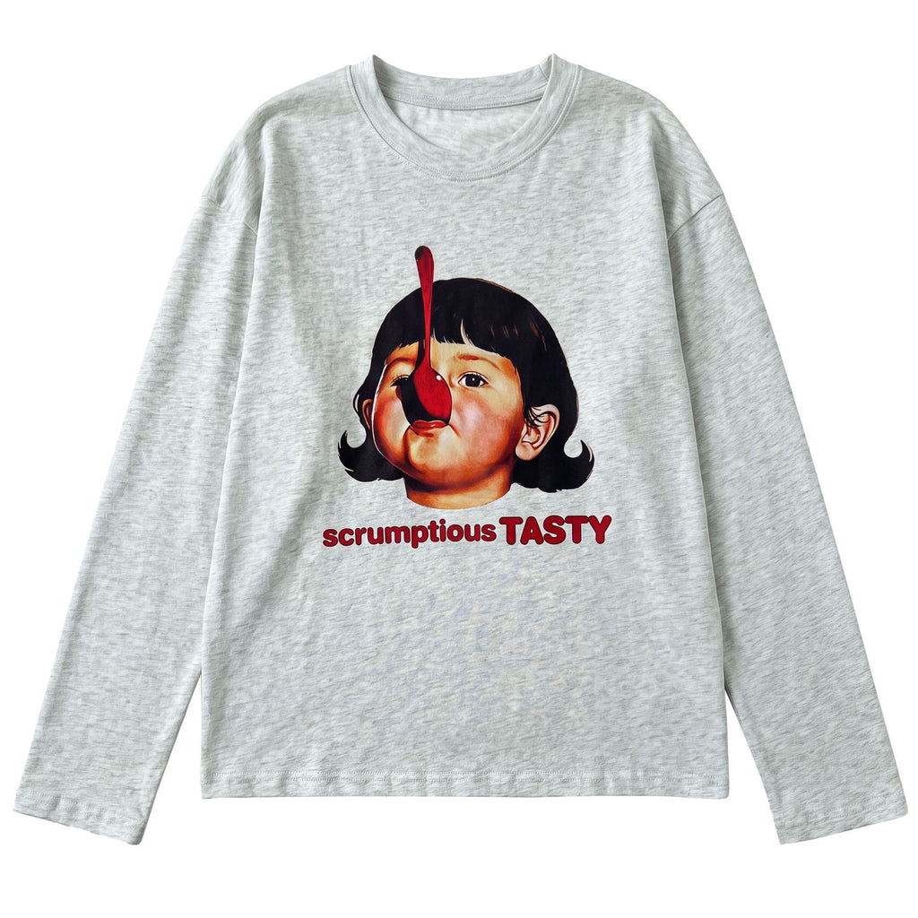 Deer West  Round Neck Printed Loose T-shirt for Women Autumn New Long Sleeve Casual Top