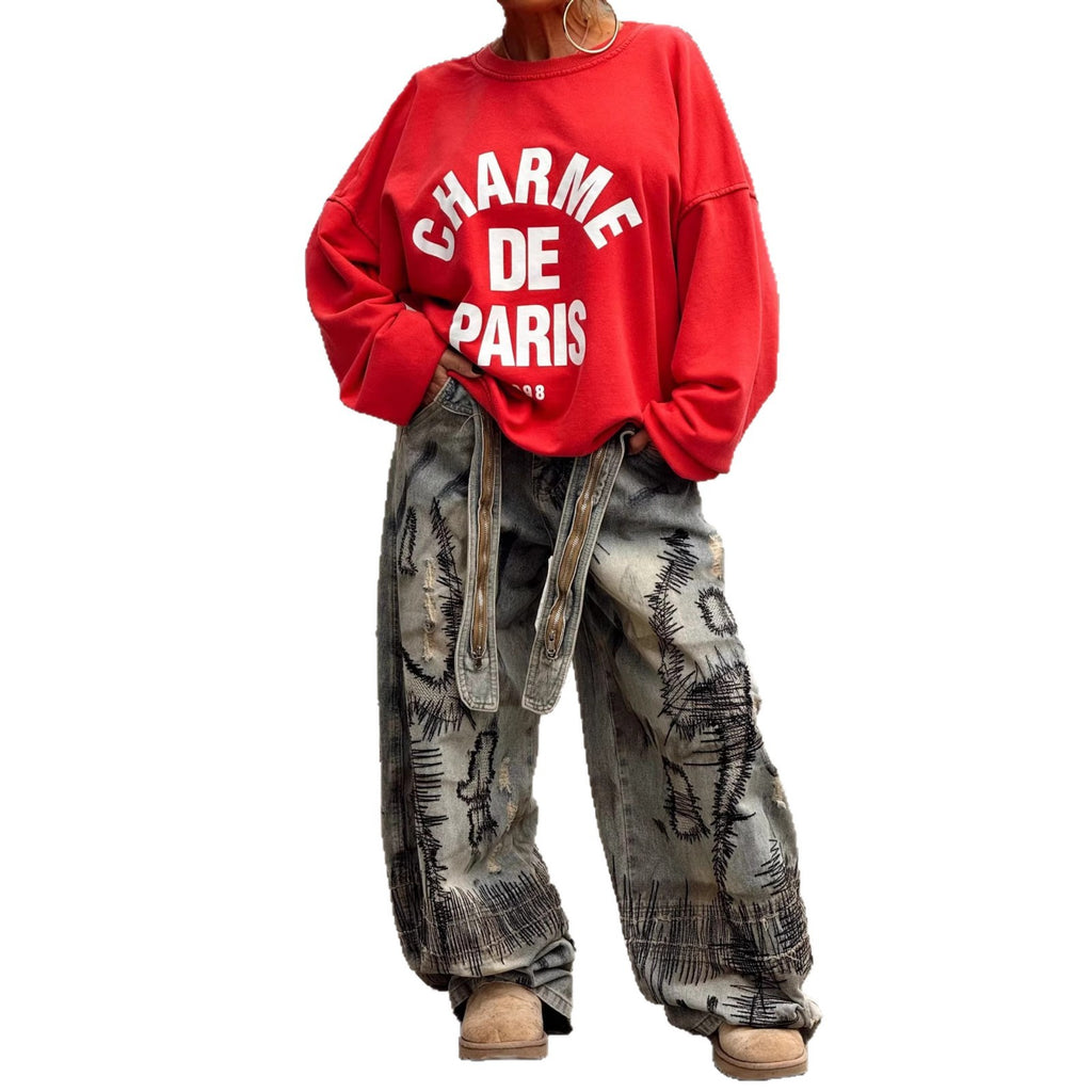 New Bear Bow 3D Optical Illusion Print JeansTranslated and cleaned title:Bear Bow 3D Optical Illusion Print Denim Pants