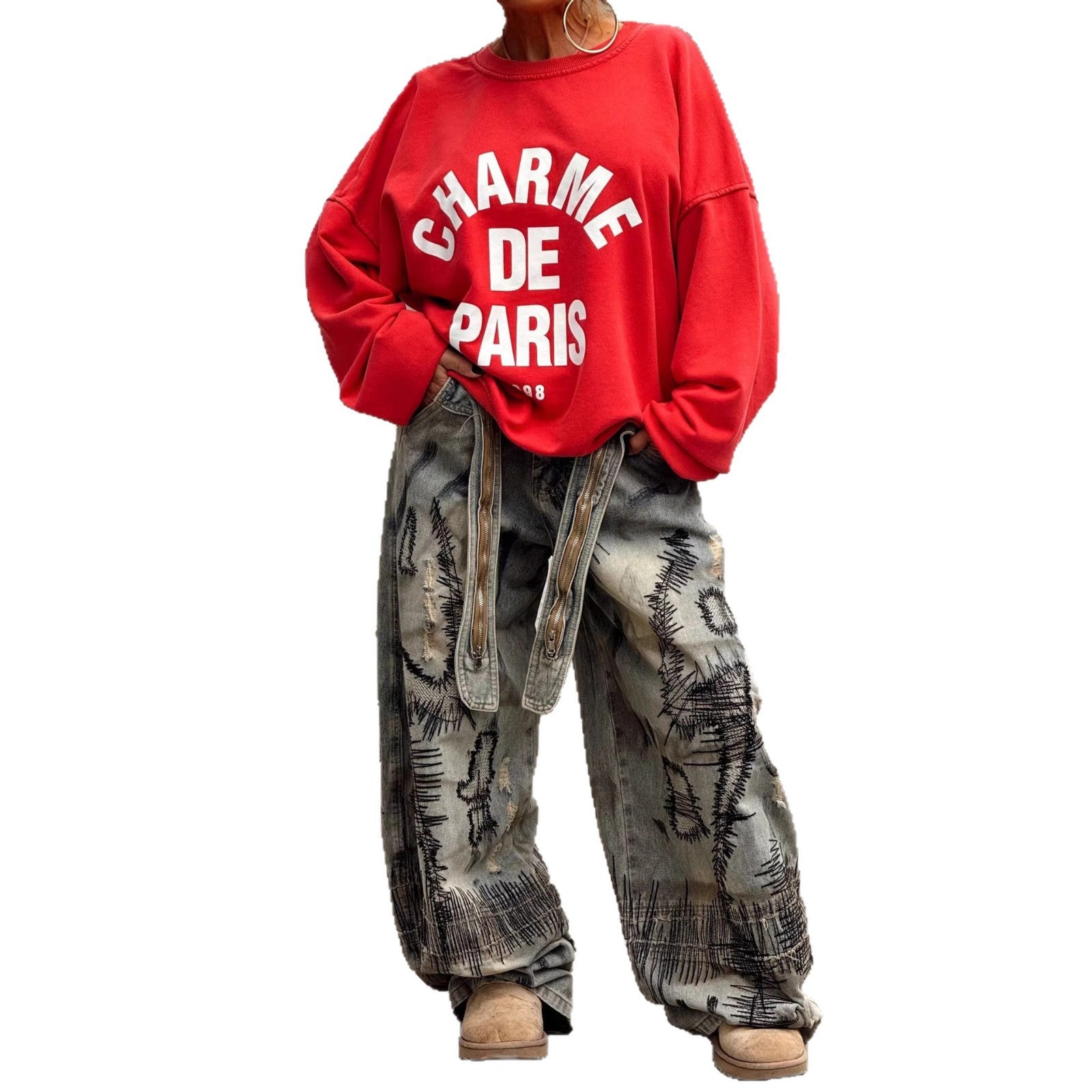New Bear Bow 3D Optical Illusion Print JeansTranslated and cleaned title:Bear Bow 3D Optical Illusion Print Denim Pants