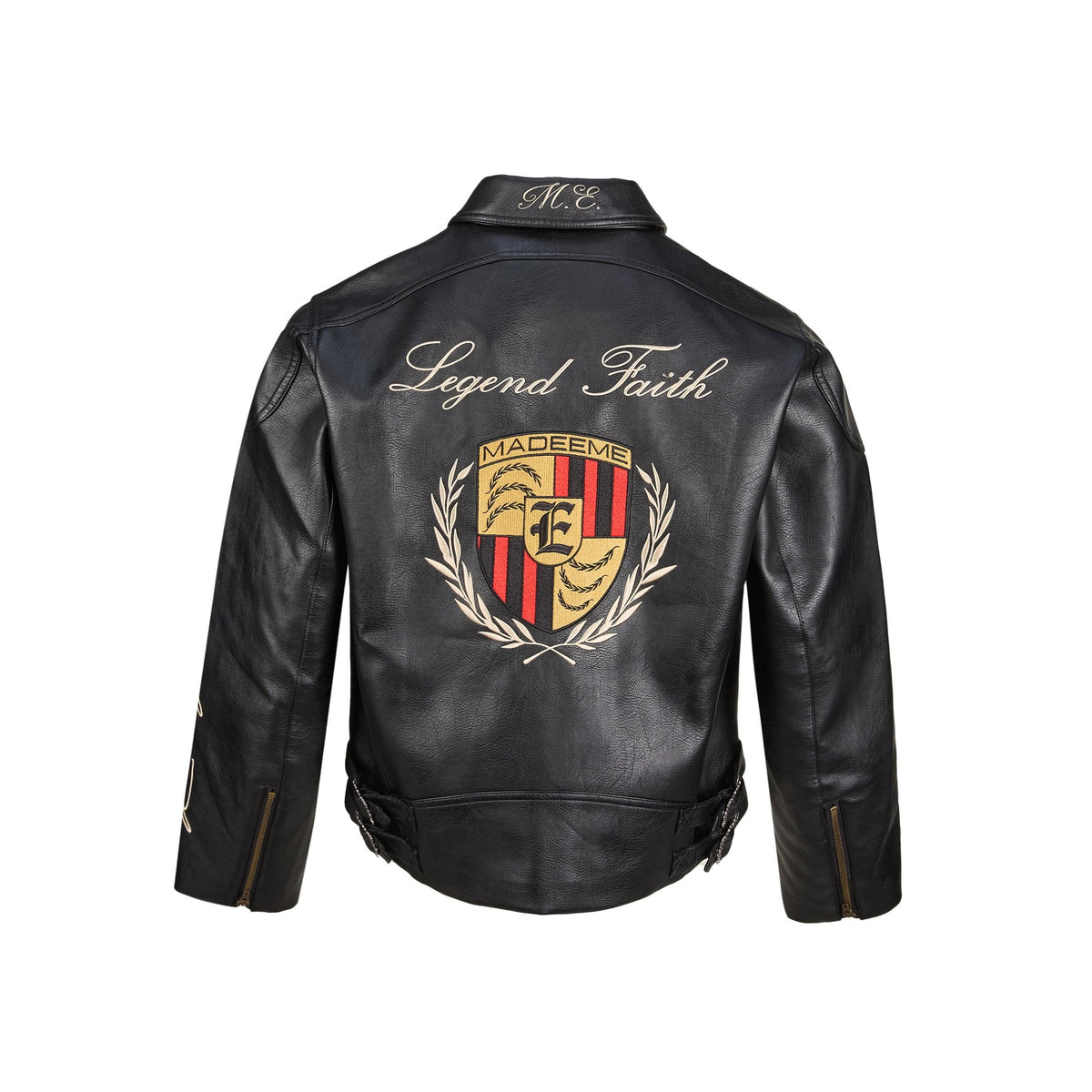 Street Biker Heavy Embroidery Long Sleeve PU Leather Zipper Lapel Crop Men's Jacket