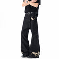 Vintage Distressed Black Denim Pants Men's New Design Wide Leg Flared High Street Versatile Trousers