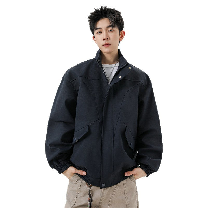 Retro Casual Unisex Stand Collar Cargo Pocket Jacket