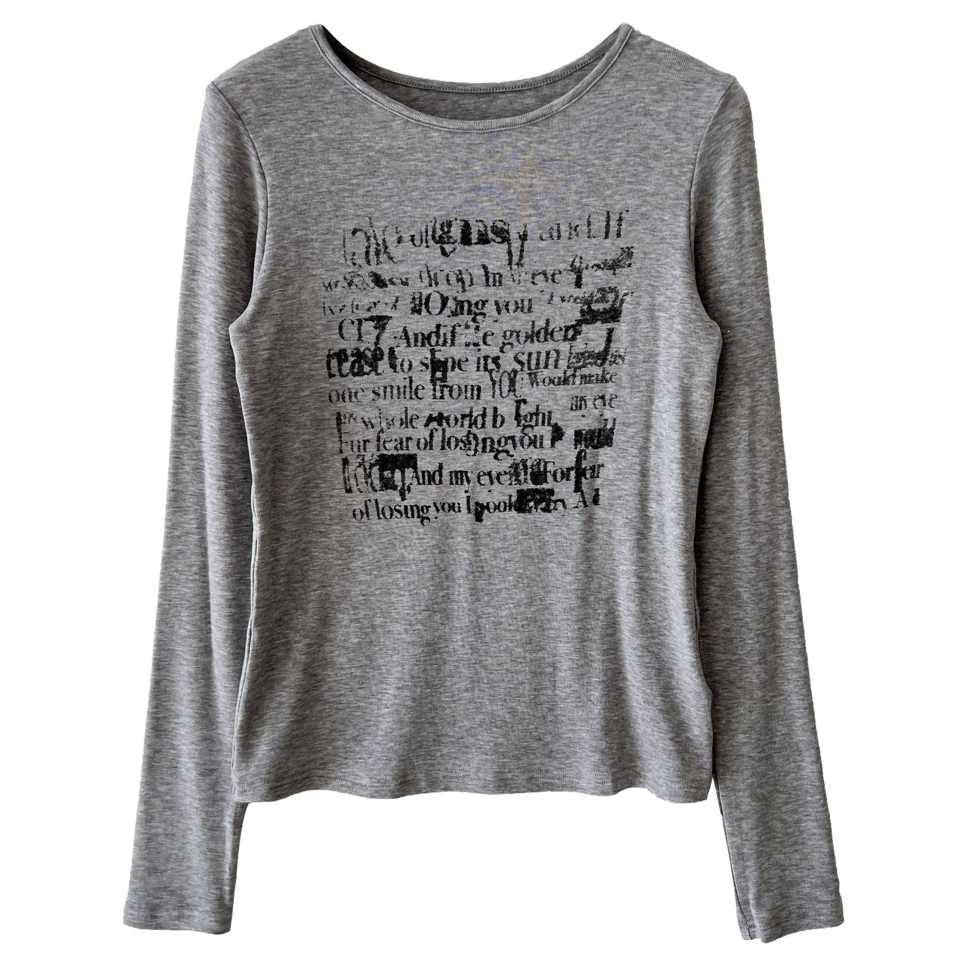Unique Design Graffiti Letter Long Sleeve T-shirt for Women, Summer Silk Wool Base Layer