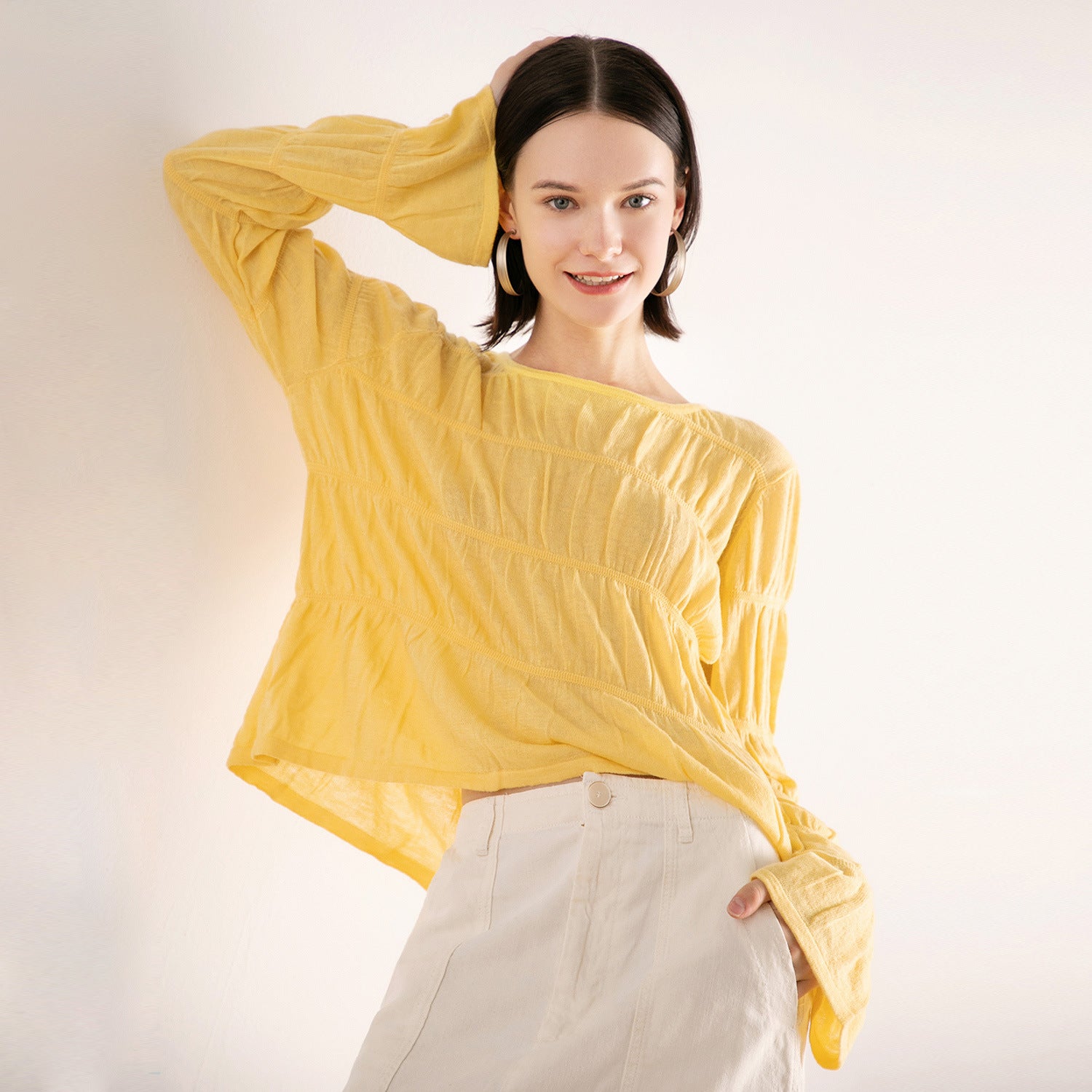 Long sleeved round neck top for women