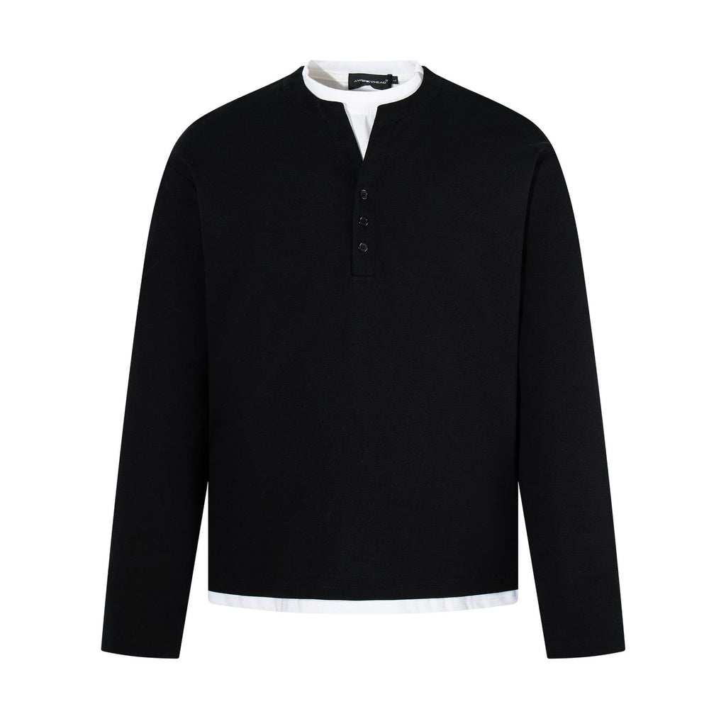 Retro Fake Two Henley Collar Long Sleeve